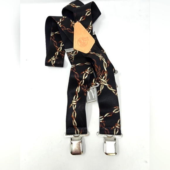 YANKEE FORGE BLACK BARBED WIRE GRAPHIC SUSPENDERS BRACES WORKWEAR MEN OS RUGGED - Picture 1 of 11